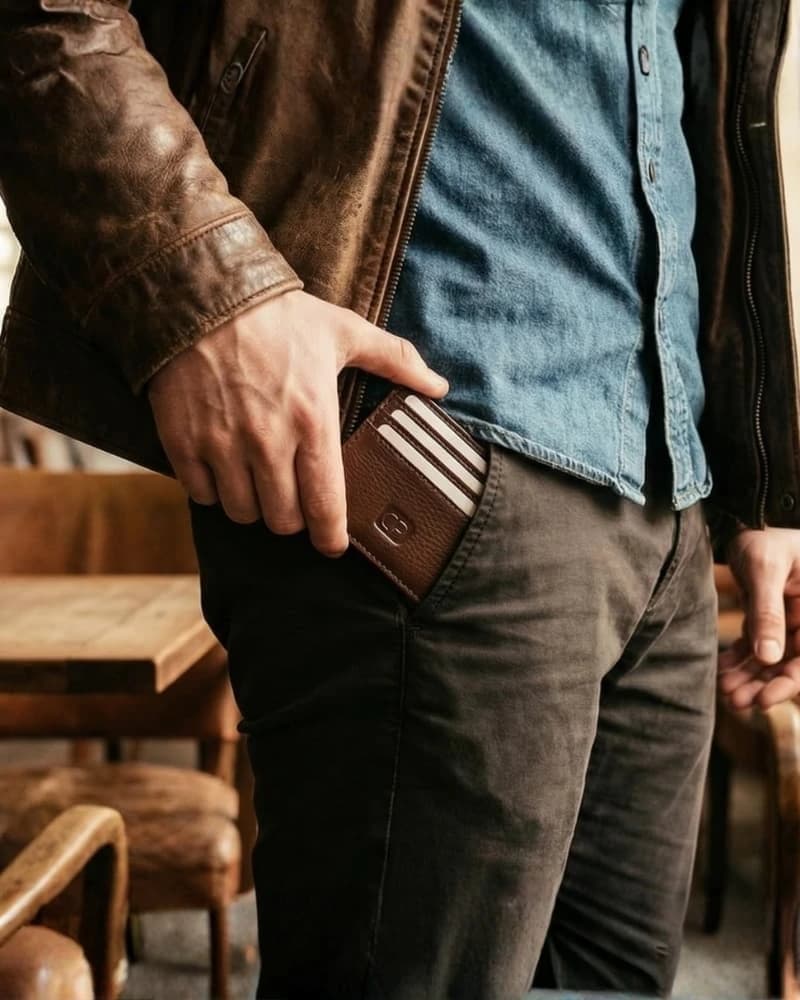 محفظة دي بيلي الجلد الطبيعي لحفظ بطاقات الائتمان — Textured Brown — 9