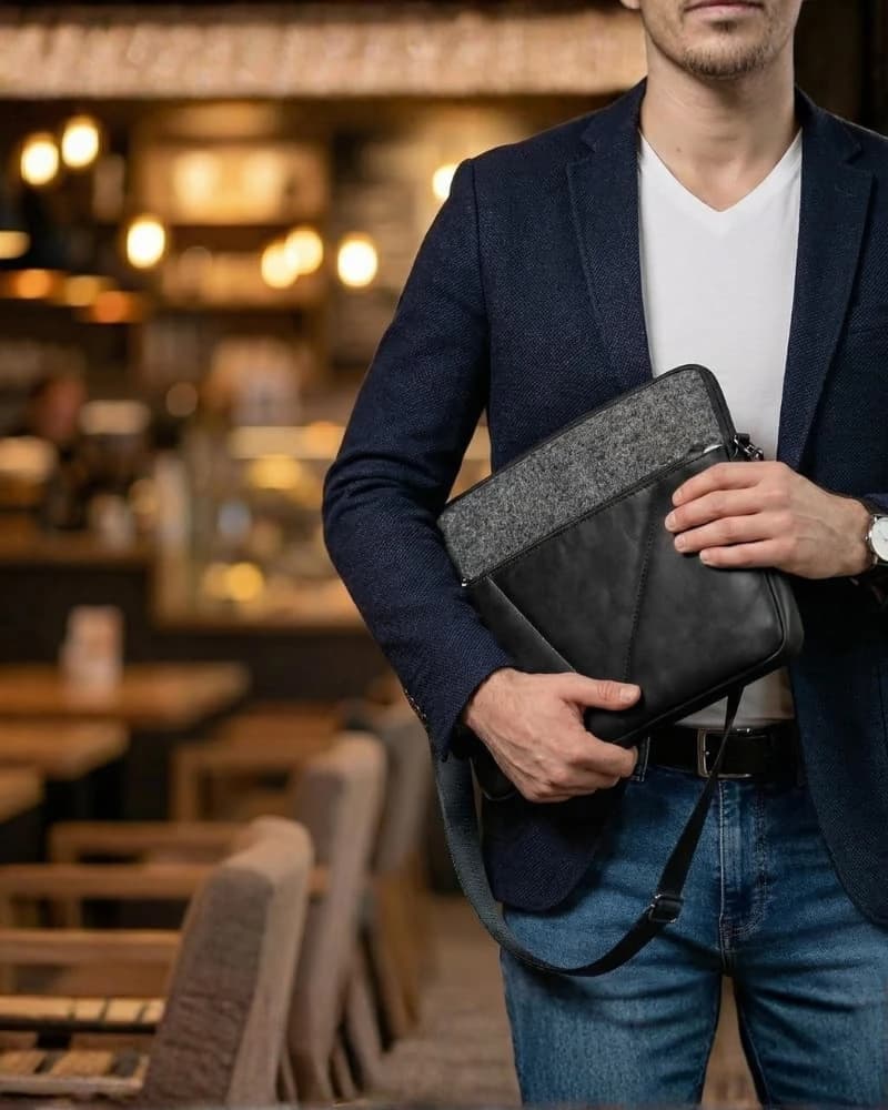 حقيبة لابتوب دي بيلي – جلد PU فاخر مع حماية صدمات وتبطين — Black — 5