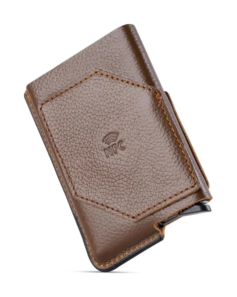 محفظة دي بيلي الذكية NFC – جلد مصري مع حماية RFID — Textured Brown