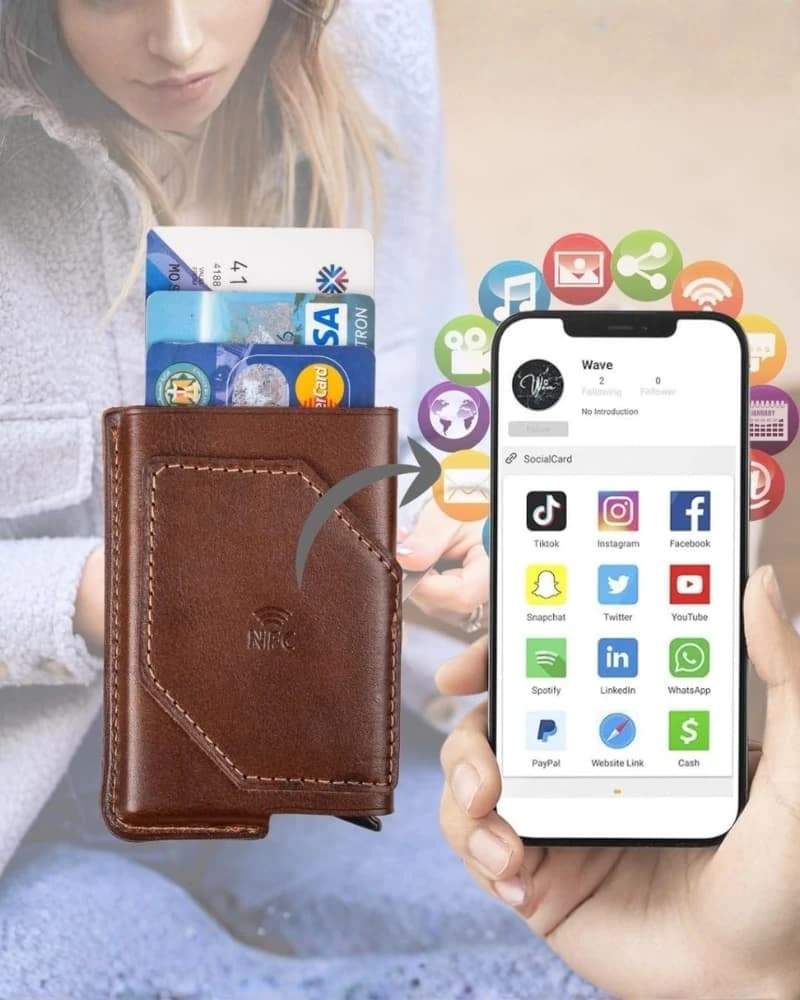 محفظة دي بيلي الذكية NFC – جلد مصري مع حماية RFID — Textured Brown — 1