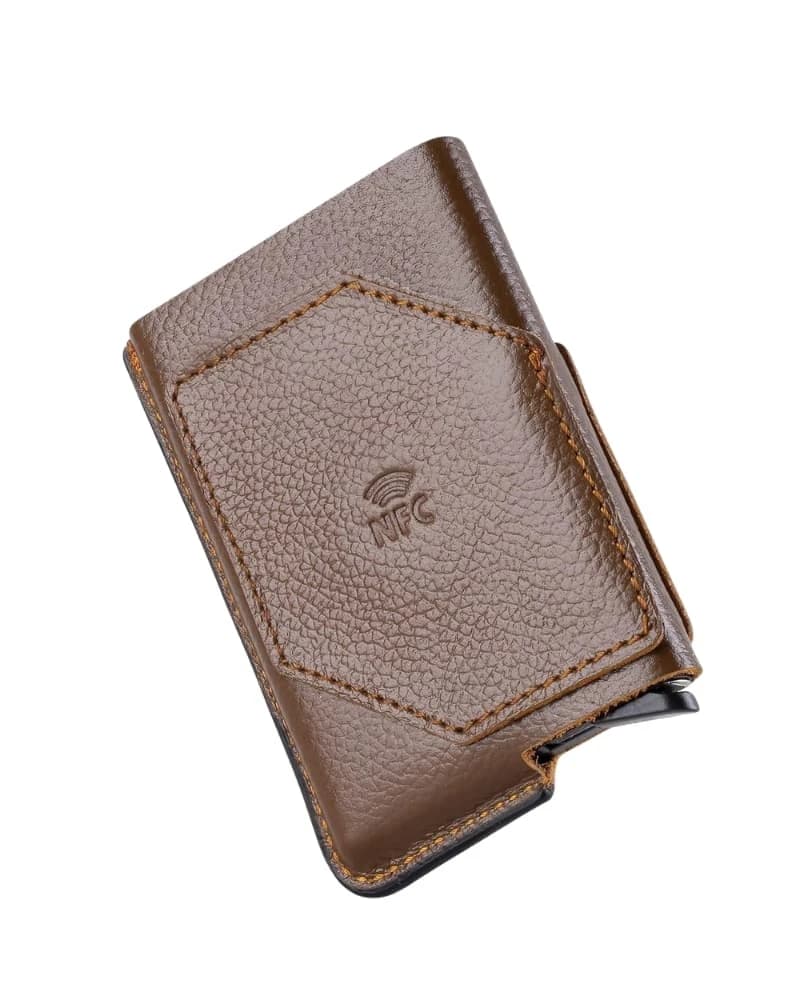 محفظة دي بيلي الذكية NFC – جلد مصري مع حماية RFID — Textured Brown — 3