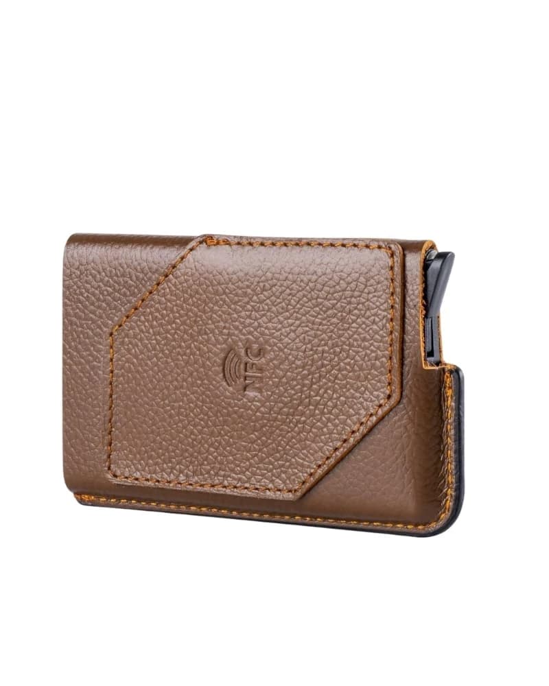 محفظة دي بيلي الذكية NFC – جلد مصري مع حماية RFID — Textured Brown — 4