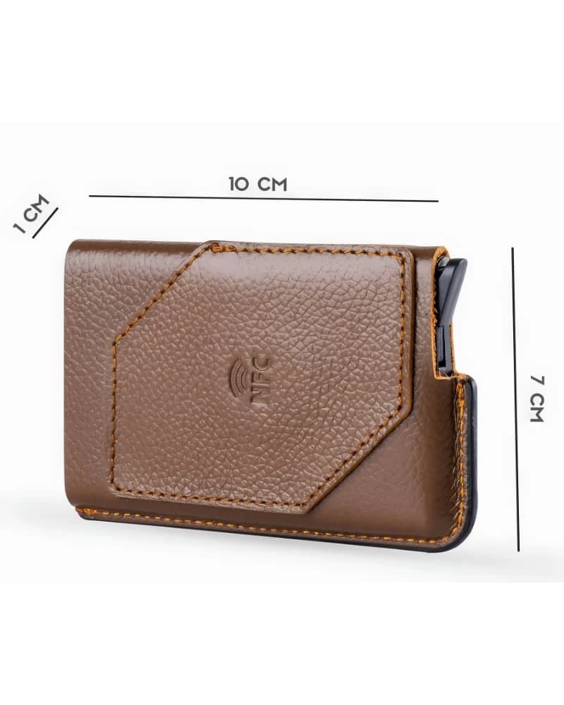 محفظة دي بيلي الذكية NFC – جلد مصري مع حماية RFID — Textured Brown — 5