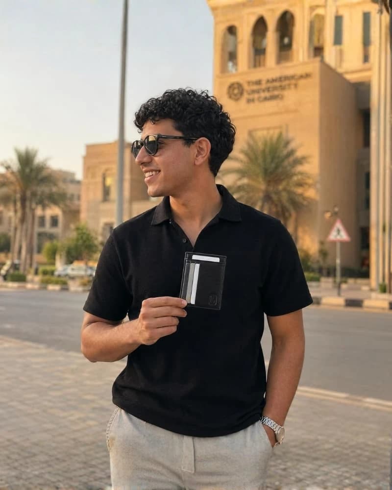 محفظة جلد طبيعي دي بيلي – 8 جيوب، 11×8 سم — Black — 9