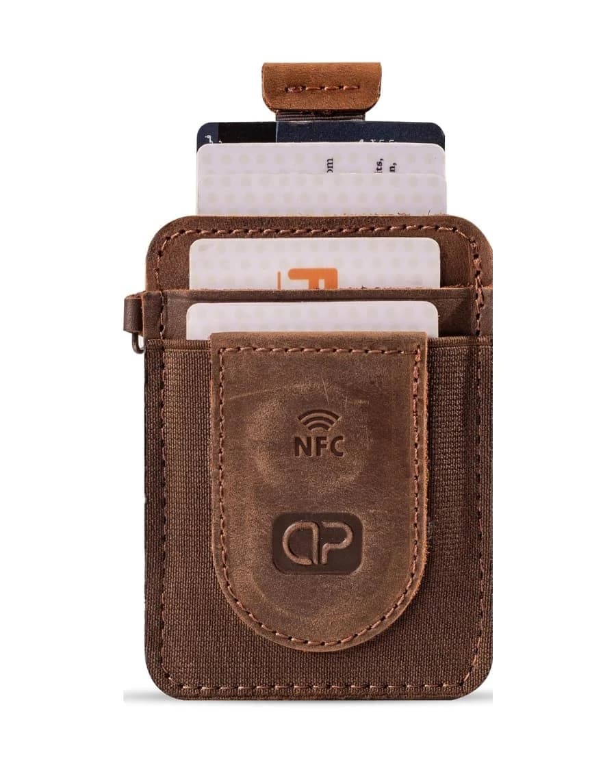 محفظة جلد دي بيلي™ الرقيقة البسيطة – حامل بطاقات مع تقنية NFC الرقمية — Brown
