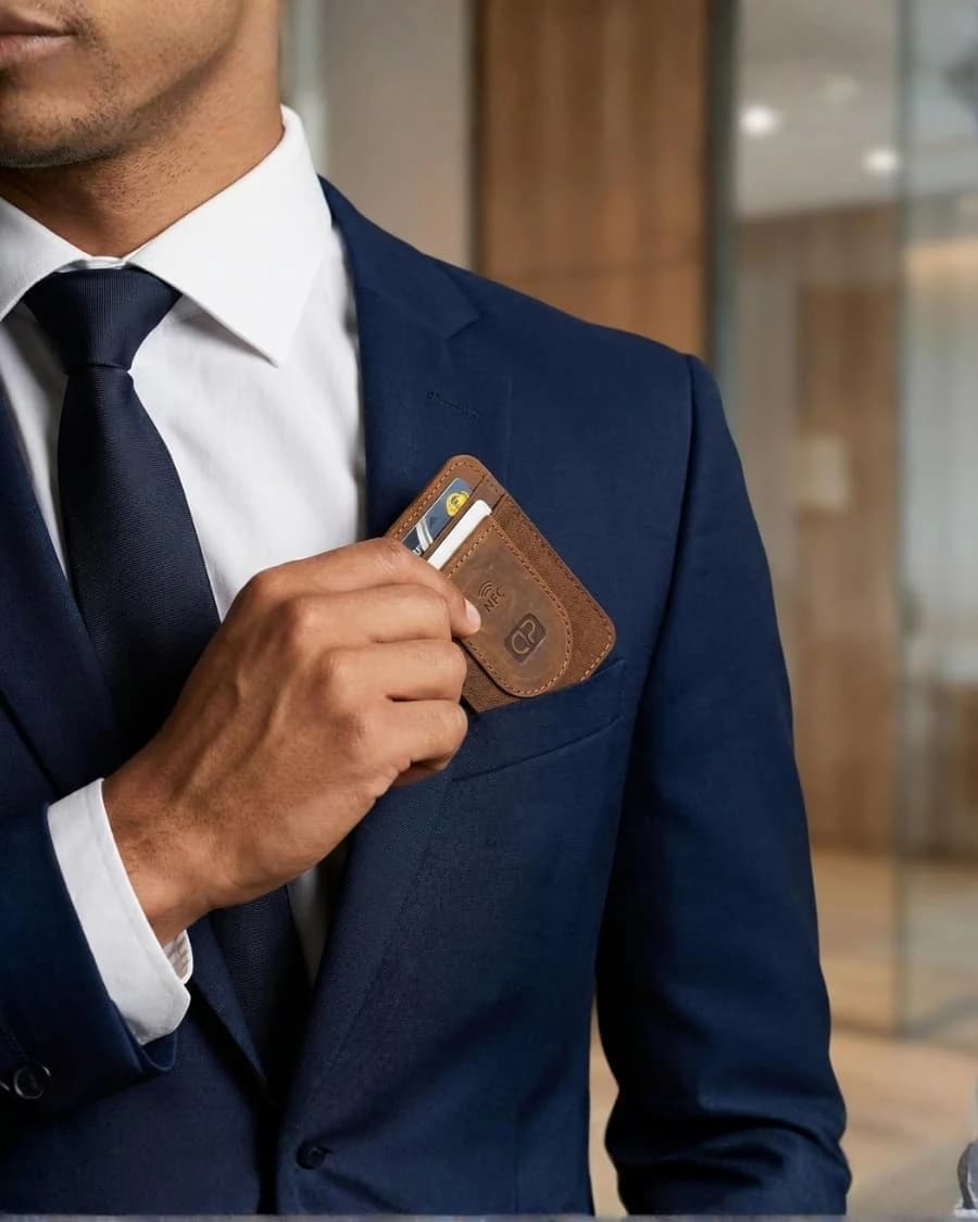 محفظة جلد دي بيلي™ الرقيقة البسيطة – حامل بطاقات مع تقنية NFC الرقمية — Brown — 1