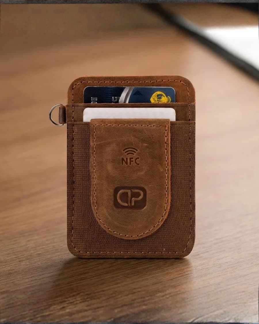 محفظة جلد دي بيلي™ الرقيقة البسيطة – حامل بطاقات مع تقنية NFC الرقمية — Brown — 4
