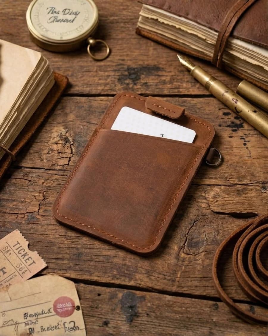 محفظة جلد دي بيلي™ الرقيقة البسيطة – حامل بطاقات مع تقنية NFC الرقمية — Brown — 3