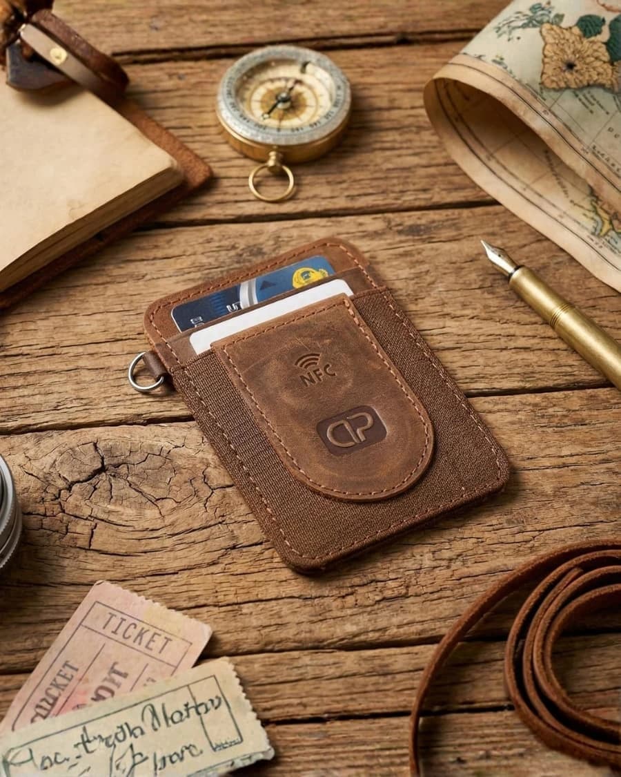 محفظة جلد دي بيلي™ الرقيقة البسيطة – حامل بطاقات مع تقنية NFC الرقمية — Brown — 5
