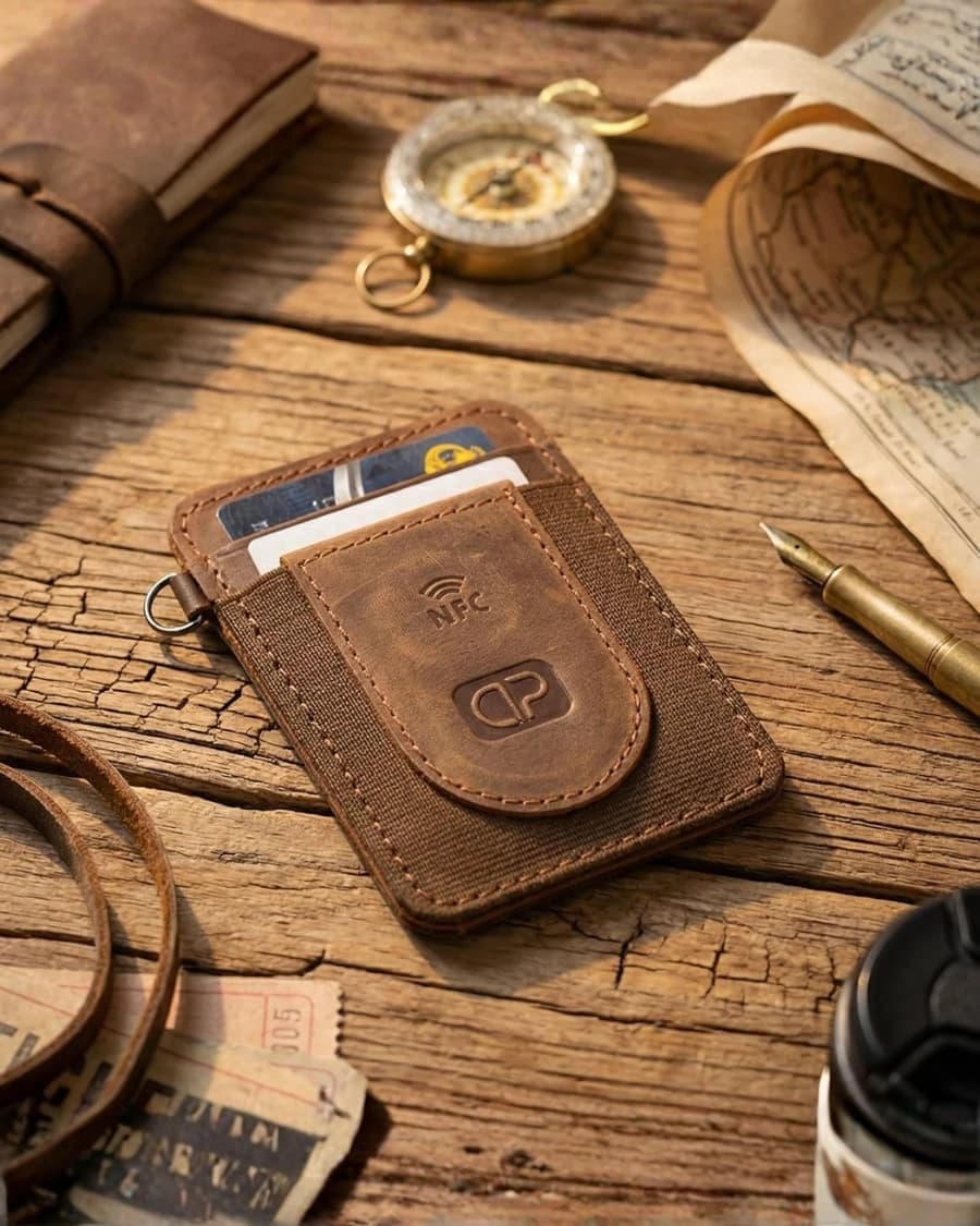 محفظة جلد دي بيلي™ الرقيقة البسيطة – حامل بطاقات مع تقنية NFC الرقمية — Brown — 2