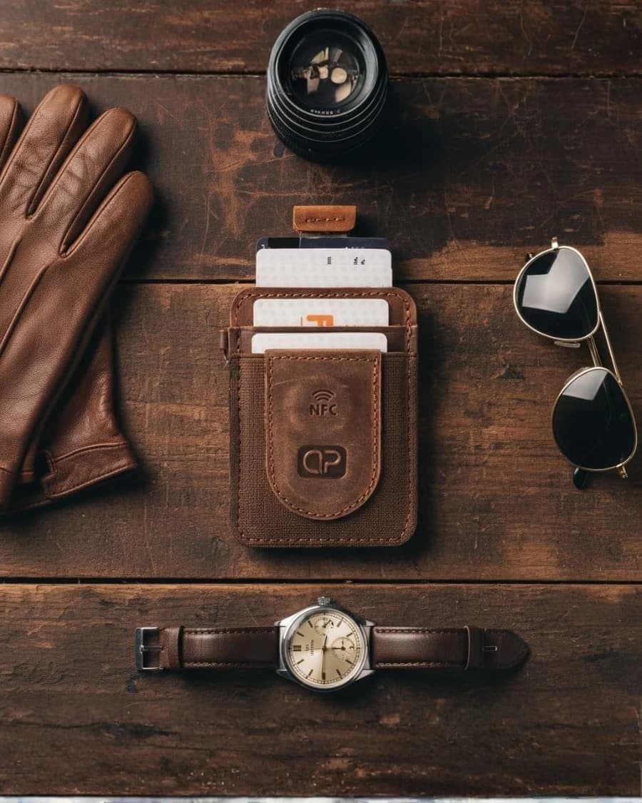 محفظة جلد دي بيلي™ الرقيقة البسيطة – حامل بطاقات مع تقنية NFC الرقمية — Brown — 6